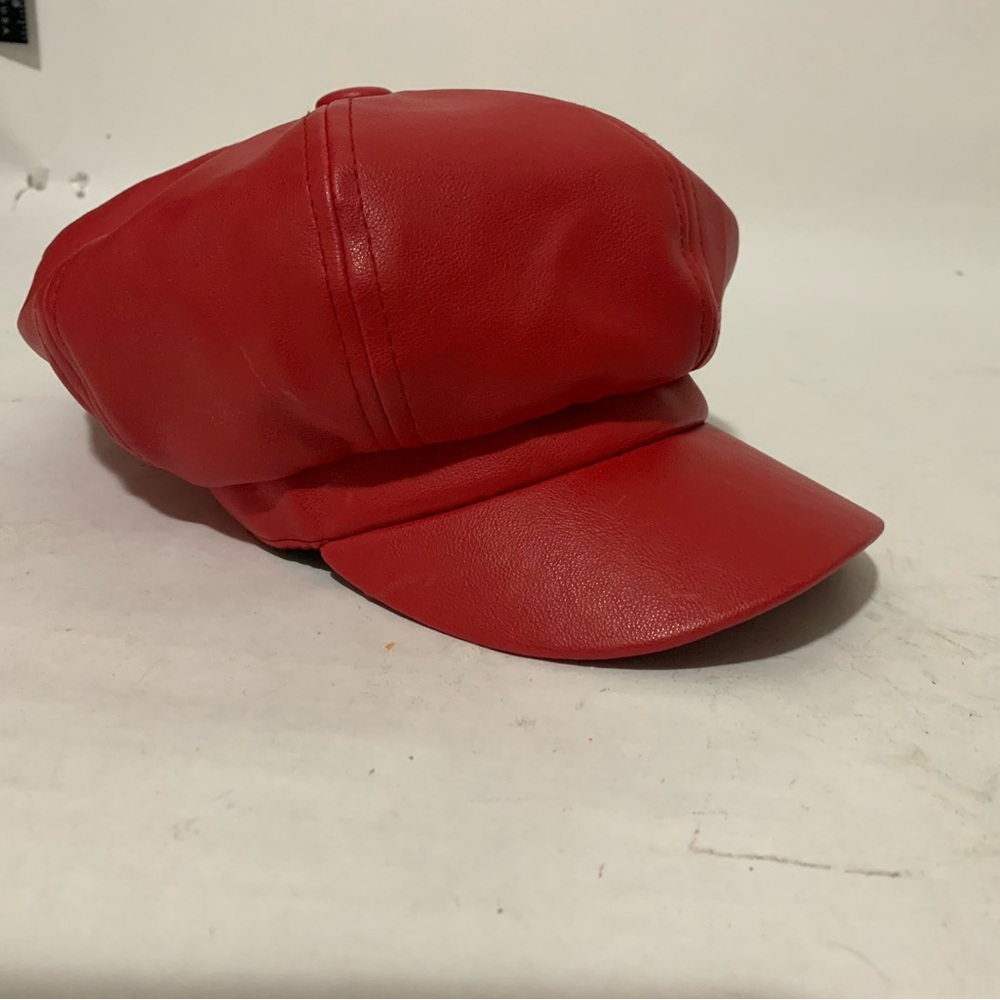 Red faux Leather Women's Newsboy Cap